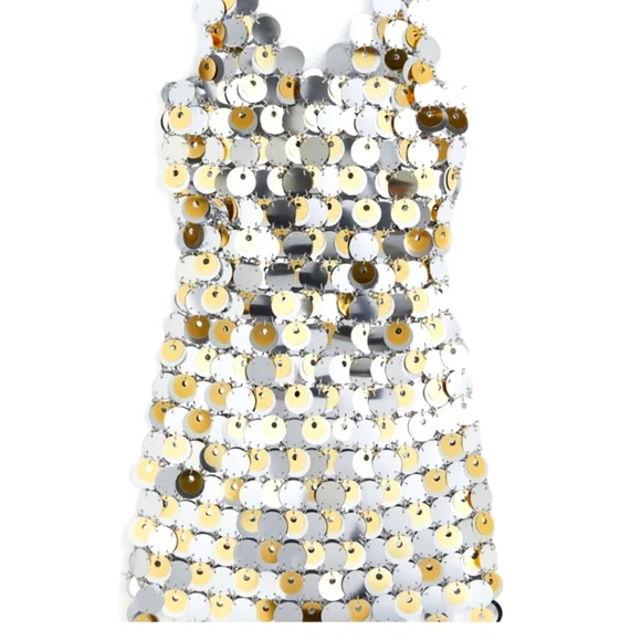 knee length dresses for ladies PACO RABANNE TORTOISE PLASTIC MINI DRESS 2001